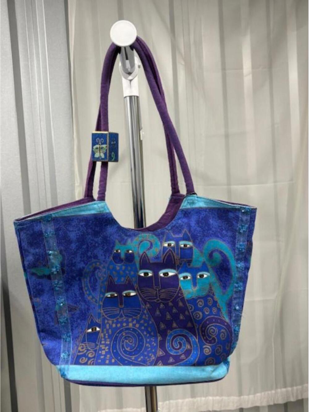 Blue and Purple Tote Bag with Cat Design